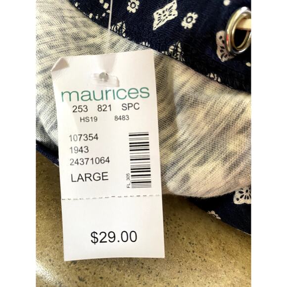 Maurices Pullover Top Women's Large Sleeveless Blue & White With Frill Trim NEW - Picture 3 of 7